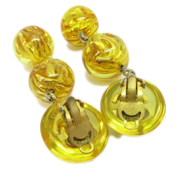 Chanel Dangle Earrings Clip-On Gold Yellow Acrylic - Picture 2 of 4